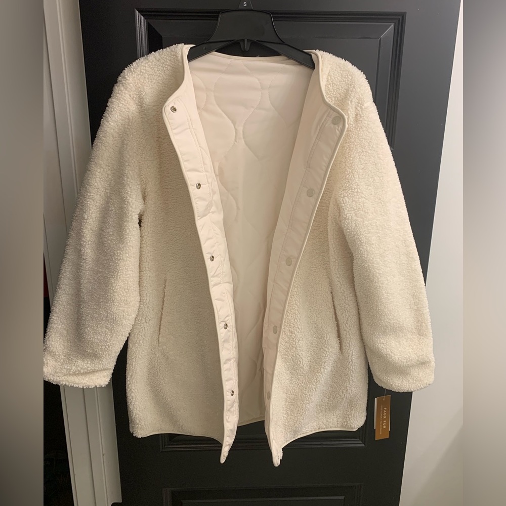 Crème colored Women's Koolaburra by UGG Reversible Sherpa Quilted Jacket